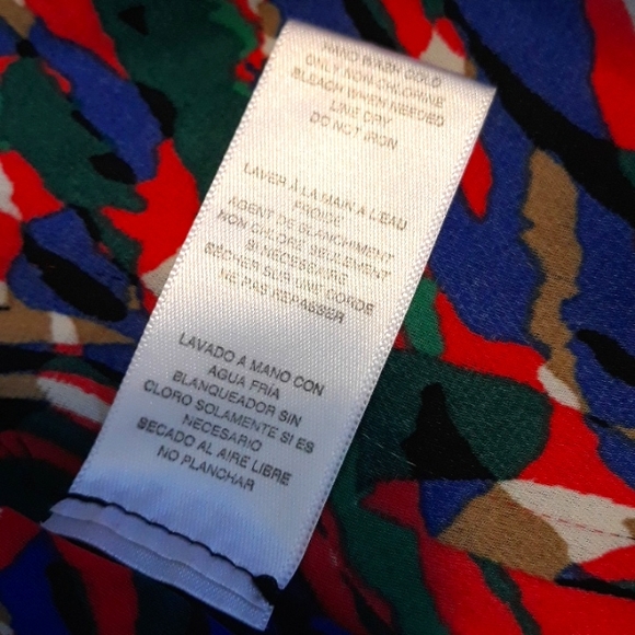 Michael Kors Bold Print Semi Sheer Blouse Draped Neckline Multi Color Size L - Picture 9 of 9